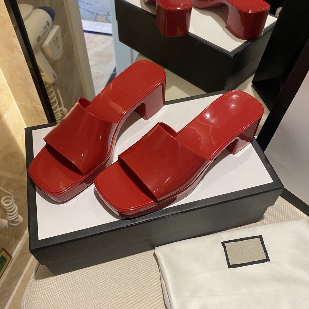 

Women Sandals High Heels Slippers Rubber Slide Sandal Platform Slipper Chunky 2.4"heel height Shoes Summer Embossed Flip Flops