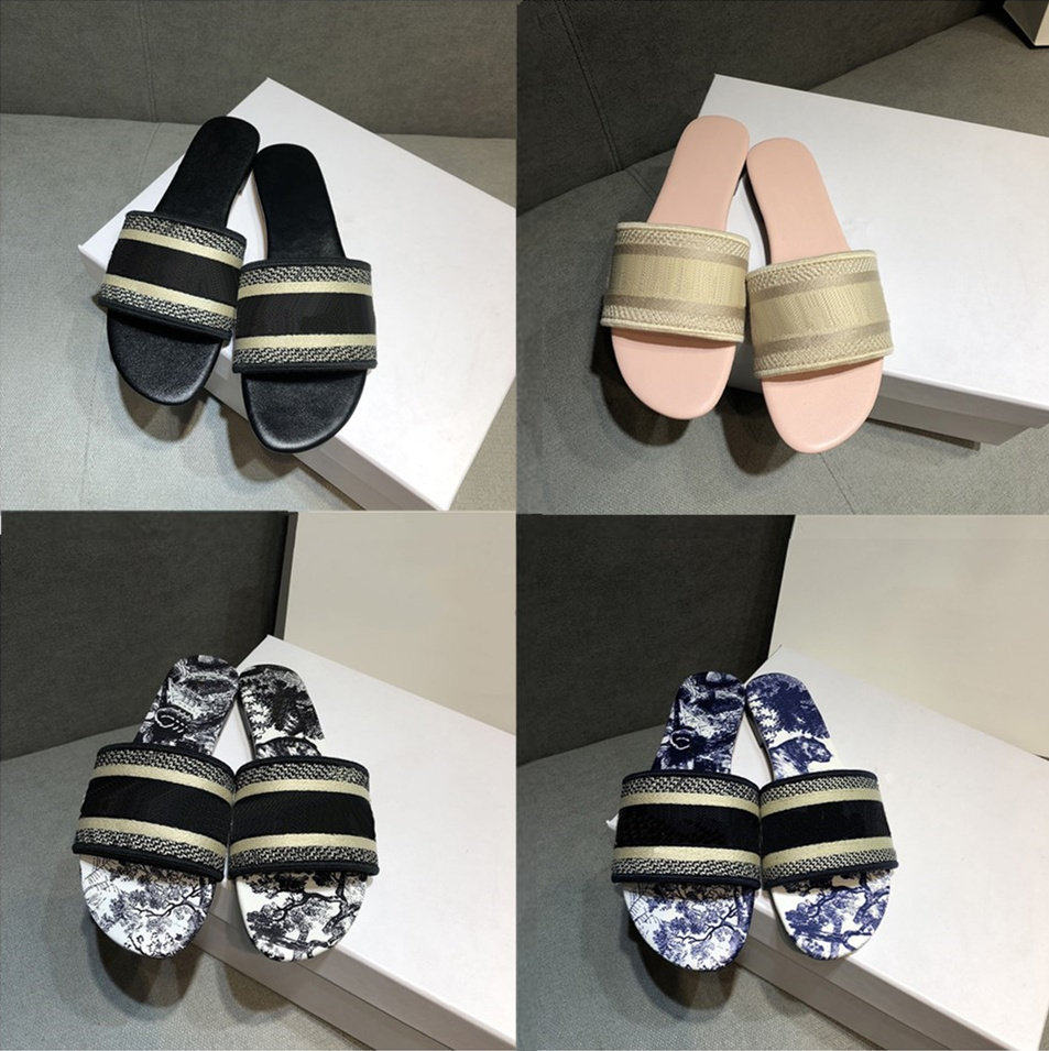 

Paris Luxury Designer Women Slippers Summer Letter Embroidery Fashion New Non-Slip Flat Sandal Open Toes Flat Ladies Outdoor Beach Sandals Slide Petites Fleurs TORY, D36