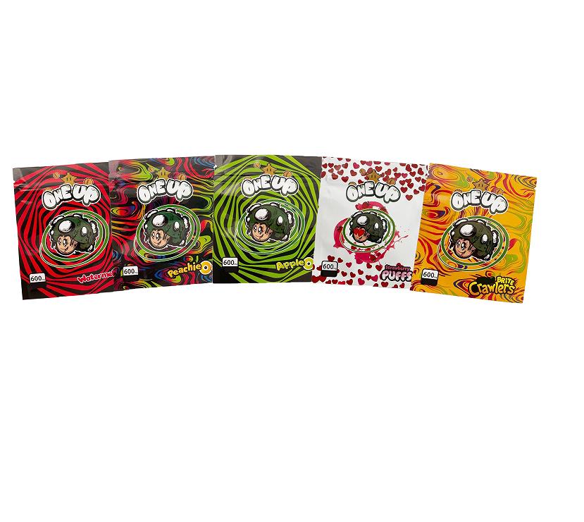 

One up Mylar Bags 600MG Crawlers candy gummy Watermelon Peachie Strawberry Smell Proof Edibles Gummies Packaging bag