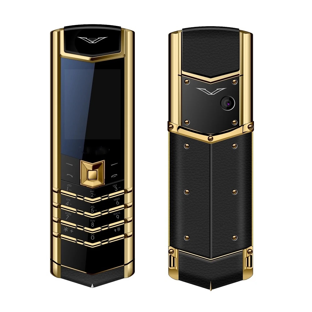 

Unlocked 2G GSM Bar cell Phone Luxury High Classic Metal Signature Handmade Phones Dual Sim card Camera Bluetooth Mp3 Free Leather Case, Black