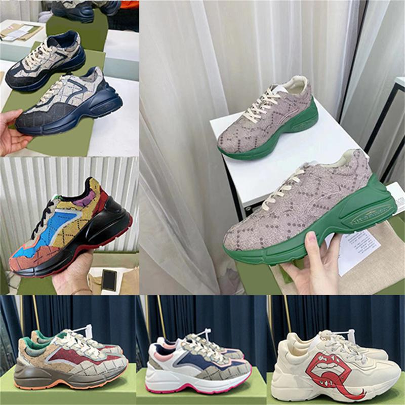 

2023Designer Rhyton Casual Shoes Luxury Vintage Sneakers Platform Trainers Strawberry Wave Mouth Trainer Dad Sneaker Tiger Web Print Shoe With box, Color 67