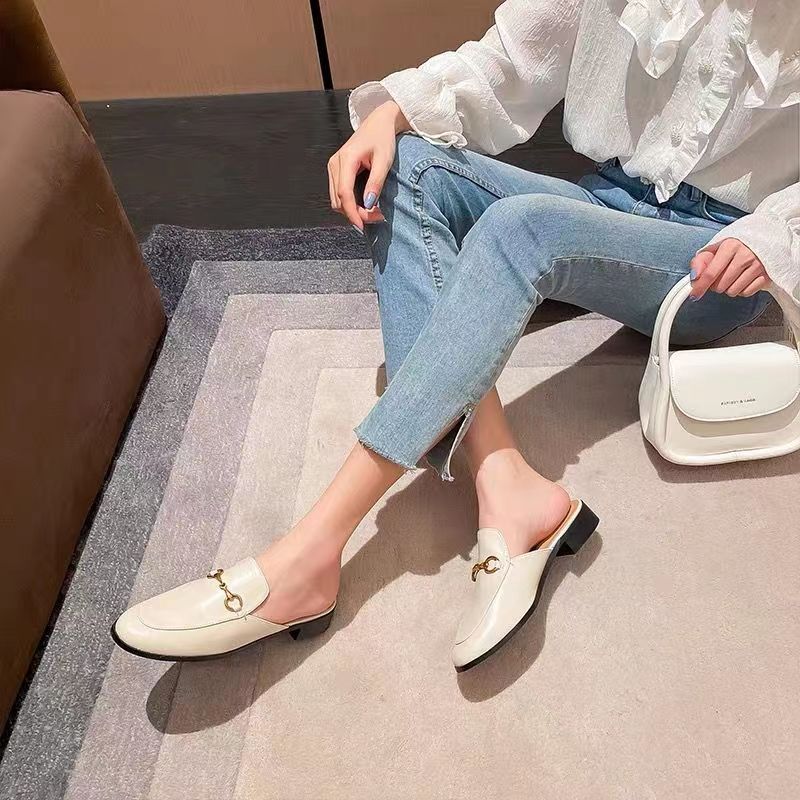 

2023 Designer Women Summer Princetown Genuine Leather Slippers Mules Women Loafers Metal Chain Casual Shoe Lace Velvet Slipper With Box 35-41