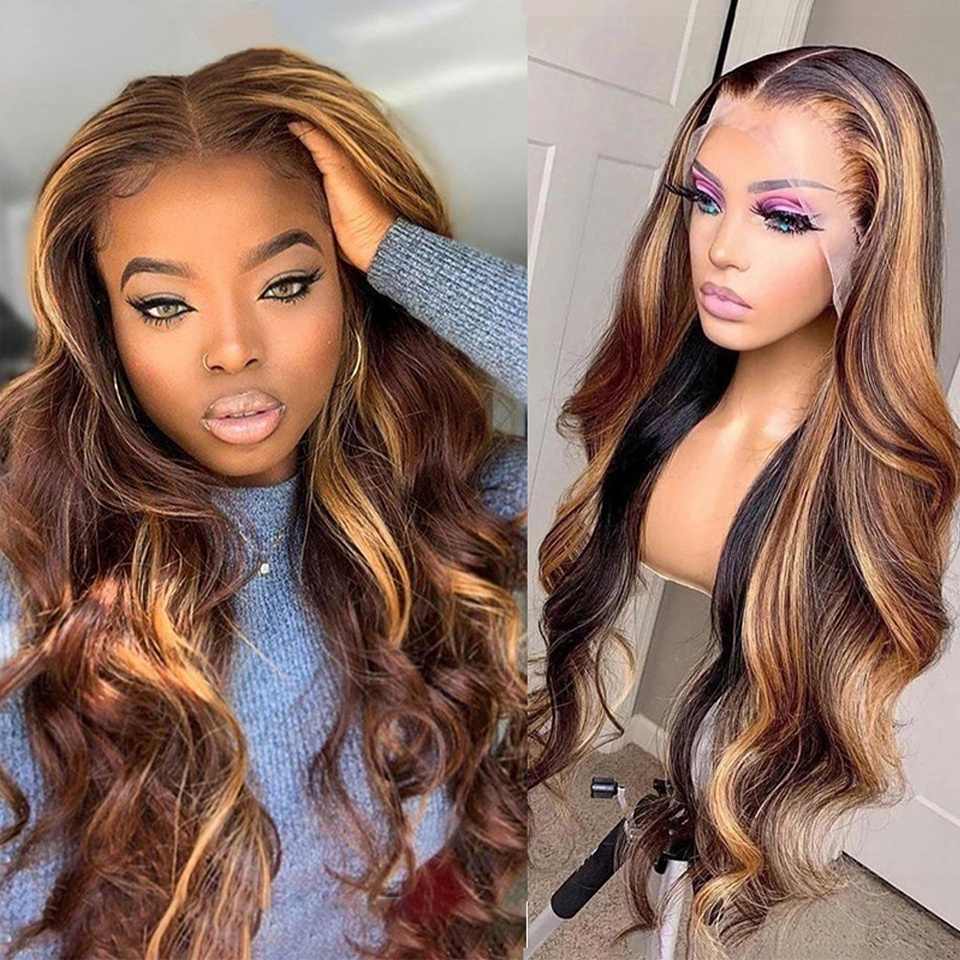 

Highlight Wig Human Hair Body Wave HD Lace Frontal Wigs Brazilian Colored Honey Blonde Body Wave Human Hair Wigs For Woman, Others color