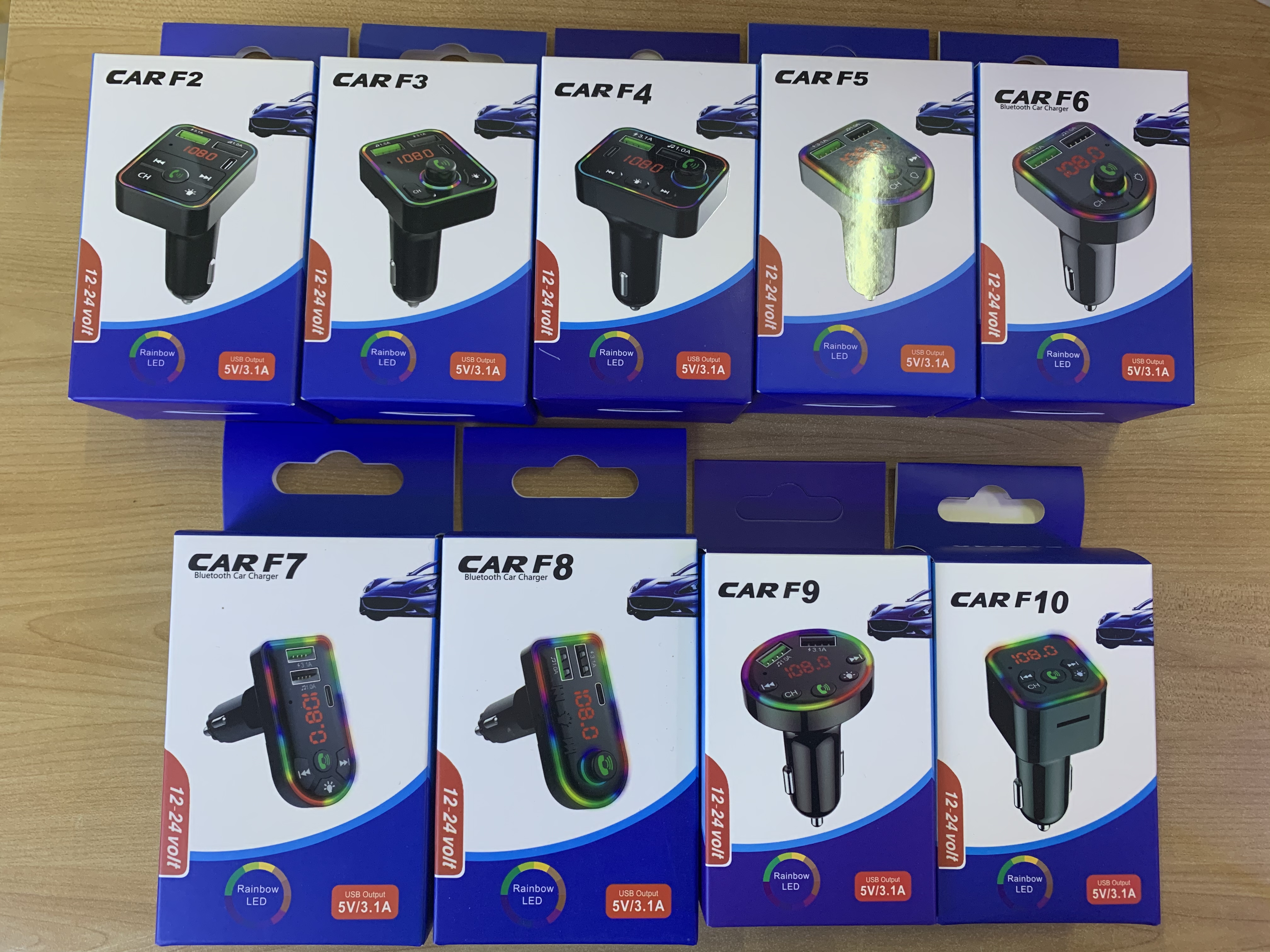 

Car Charger BT5.0 FM Transmitters F2 F3 F4 F5 F6 F7 F8 F9 F10 Rainbow LED Dual USB Fast Charging PD Type C Ports Handsfree Audio Receiver Auto MP3 Player for Cellphones