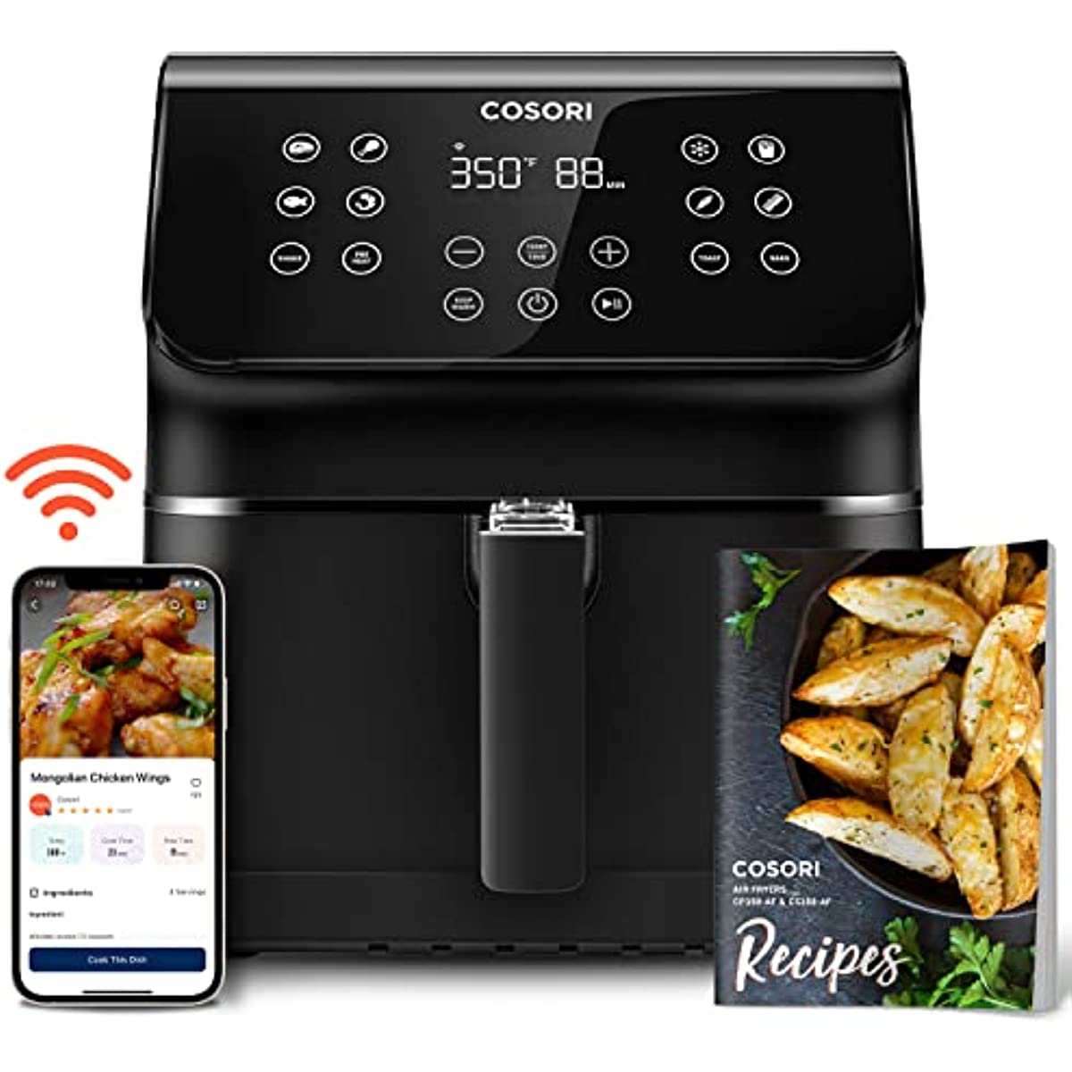 

COSORI Pro II Smart Air Fryer 5.8QT 12-in-1 cooker Stage Cooking 3-Way Control