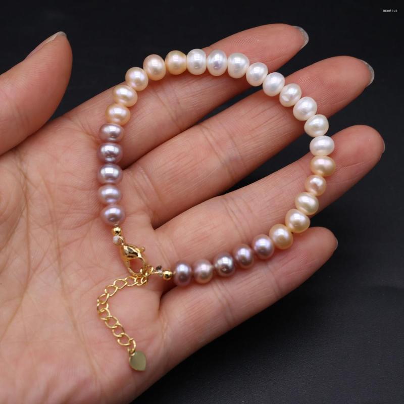 

Strand 1pc Natural Freshwater Round Pearl Tricolor Bracelet Elegant Women's Jewelry Charm Gift 7-8mm