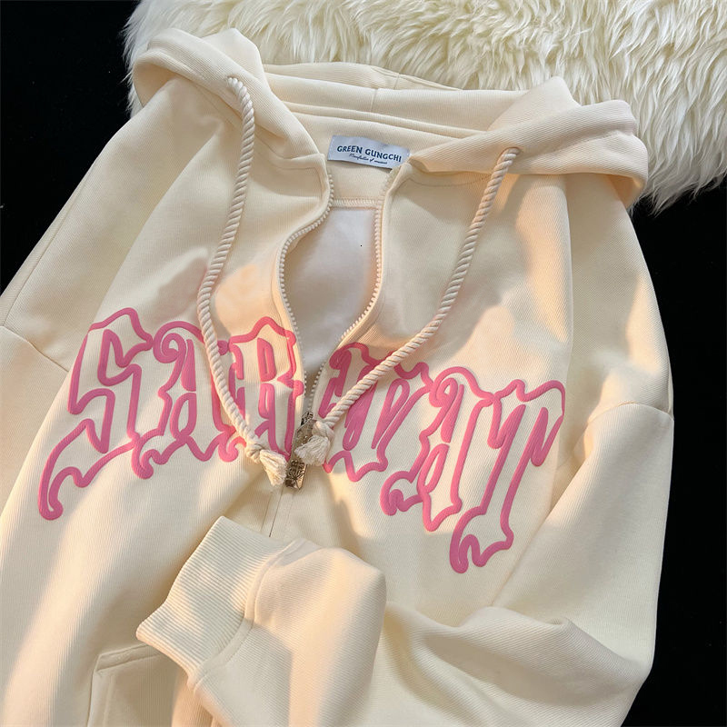 Women's Hoodies Sweatshirts Pants Goth Embroidery Hoodie Women Harajuku Print Zip Up Grunge Hooded Hip Hop Long Sleeve Oversized Jacket Coat St