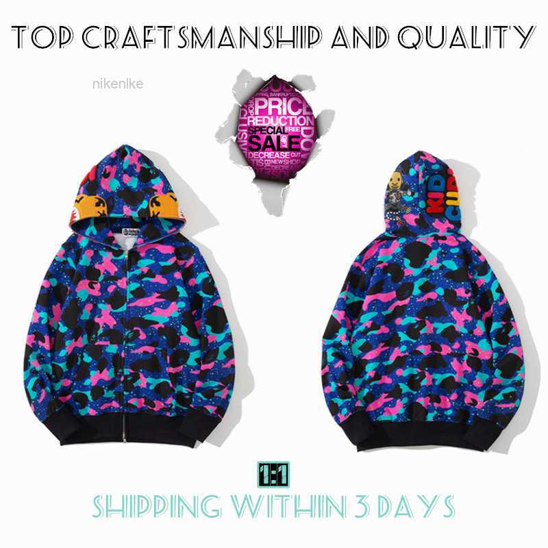 

Shark Full Zip Mens Hoodies Tiger Jacket Top Craftsmanship Designer Men Women Harajuku Stylist Sweatshirt Fashion Co-branding Camouflage Double Hat Hoodyskkbei, No.1