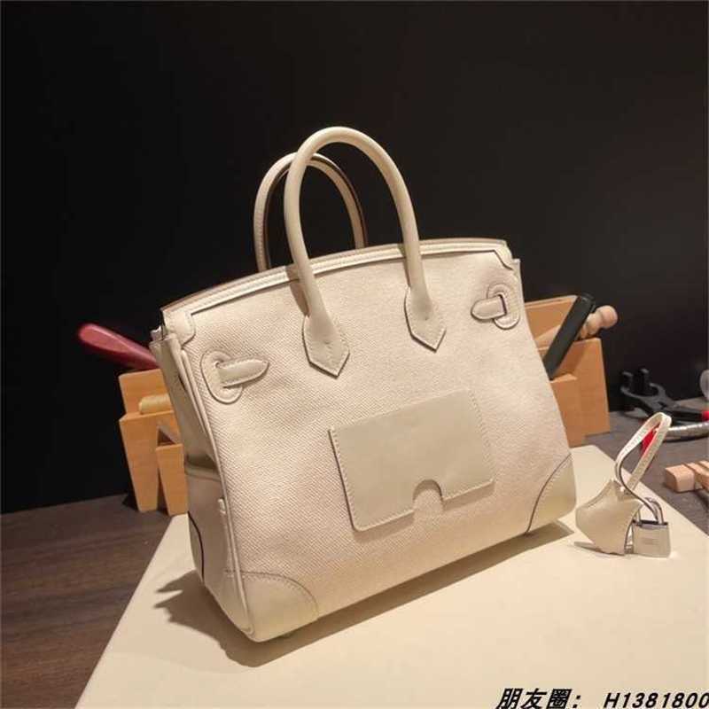 

Designers Handbags Herme Birkins Bags All Manual Bk25 Cargo Coffee Portable Canvas Nata Cream White Zp1 to 1 Large Capacity Ayw 8NRK, Cream white silver button