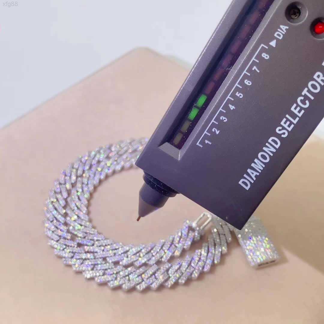 

Iced Out Pass Diamond Tester Vvs Moissanite Jewelry Necklace Bracelet Women 10mm Cuban Link Chain/