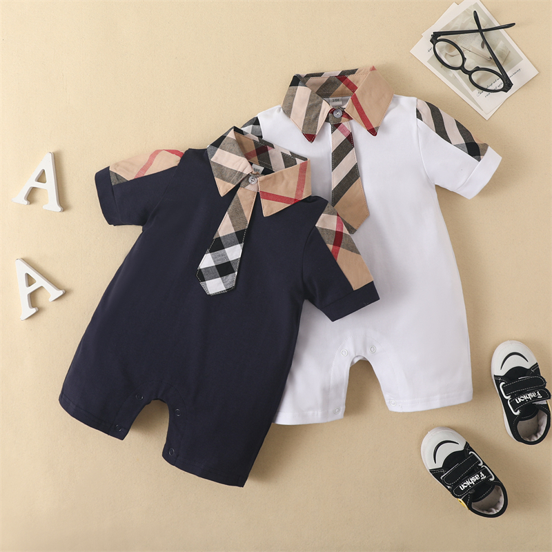 

white baby rompers New summer Versatile newborn baby clothes cotton slim lapel short sleeve romper