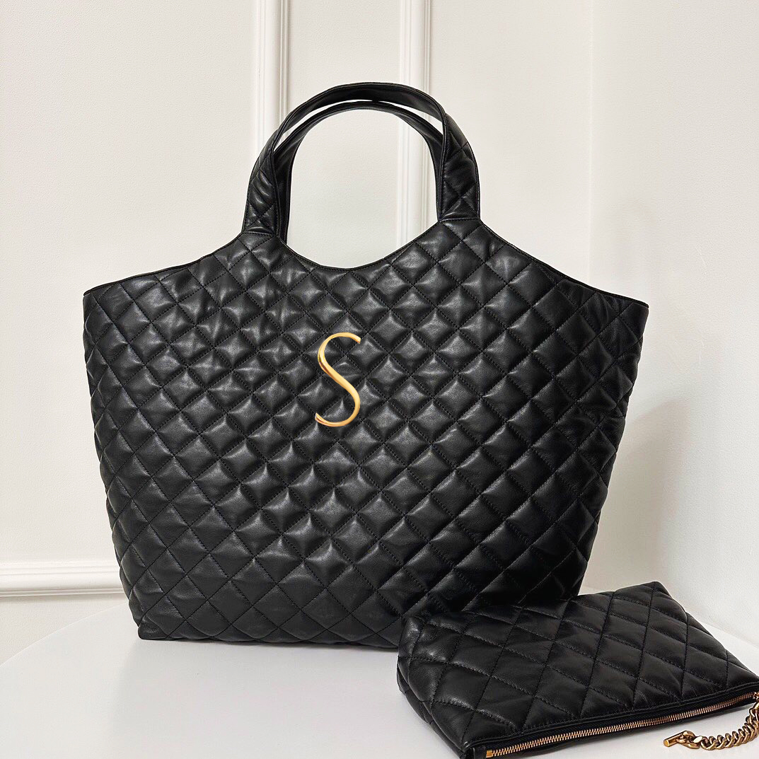 

Luxurys Designer yslity icare maxi Shopping bags Women's Mens with small wallet designer fashionable large lambskin Leather handbag CrossBody Shoulder Clutch bag, Black