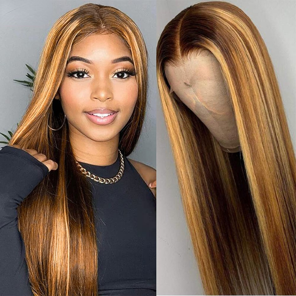 

B4U Highlight Wig Human Hair Honey Blonde Transparent Lace Wigs Remy T Part Brazilian Bone Straight Lace Front Human Hair Wigs, Others color