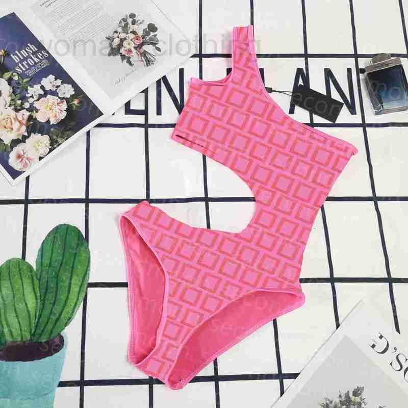 

designer Sexy Hollow Swimwear Women One Shoulder Swimsuit Hot Spring Bathing Suit Designer Letter Print Swim Wears T3KO, Pink