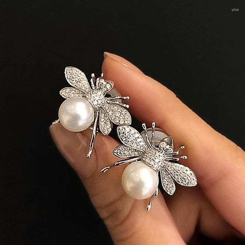 

Stud Earrings Masa Fashion Simulated Pearl Bee Girls With Crystal Cubic Zirconia Cute Animal Daily Wear Women Jewelry