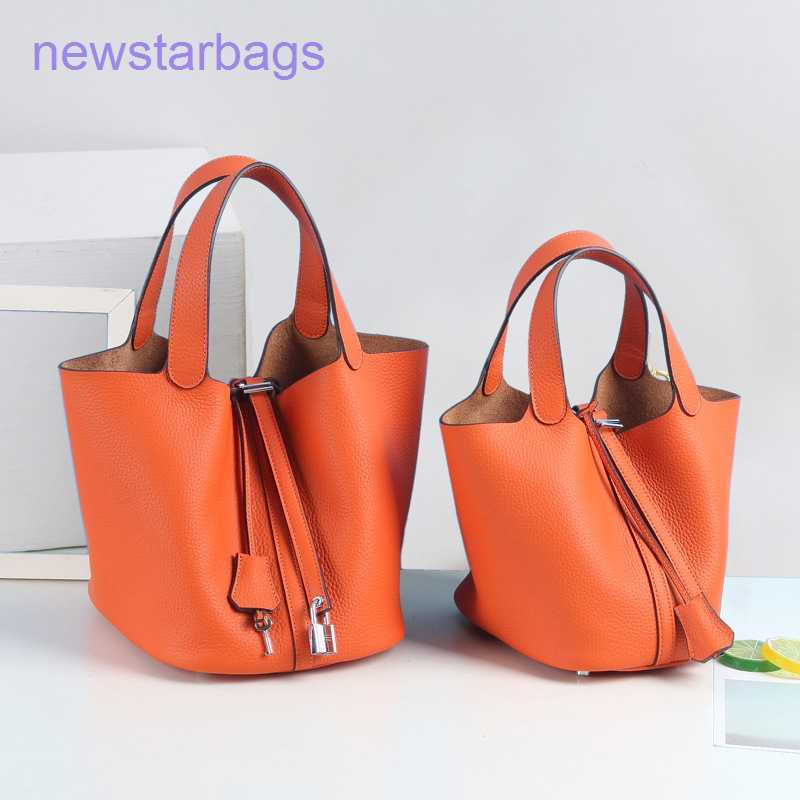 

Designer H Home Picotin Lock Bags for sale New Lychee Pattern Casual Vegetable Basket Bag Leather Fashion Versatile Bucket Wrap He, Orange (topcoat leather)