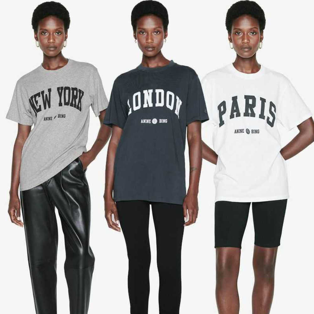 

Anine Bing Women Designer T-shirt Classic Letter Print Sleeve Embroidery Cotton Short Tees Tops 2023ss, New york flower ash