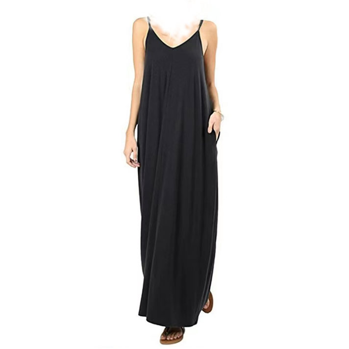 

Women's Solid Color Loose Pocket Maxi Dress Tank Top Dress Sexy Sling Dress, Customize