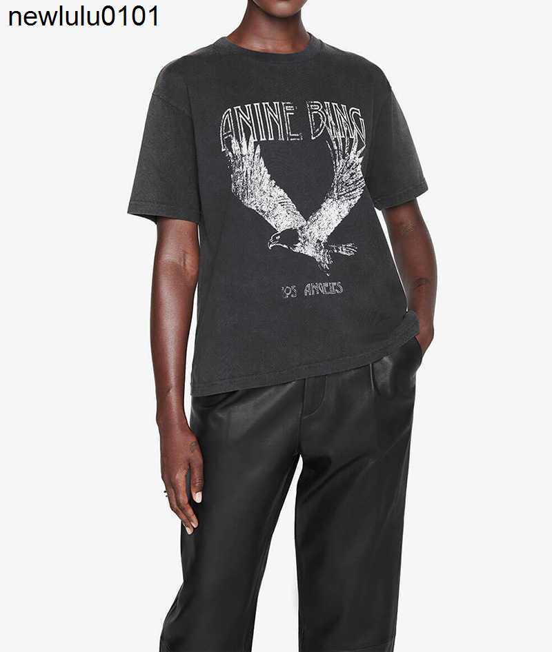 

23SS Anine Bing Women Fashion designer Classic Cotton Tee Ab New Niche Eagle Print t Shirt Women Black Short-sleeved T shirt Tops Polos, Dark gray