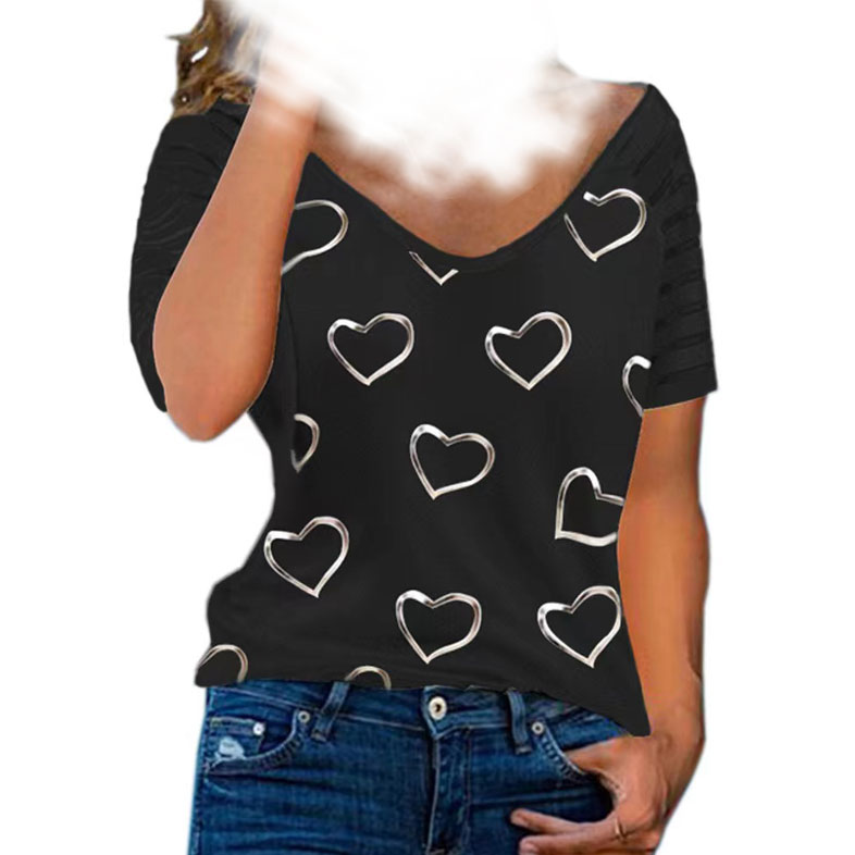 

2023 Tops new large size women's clothing love print round neck short-sleeved T-shirt for women, Customize