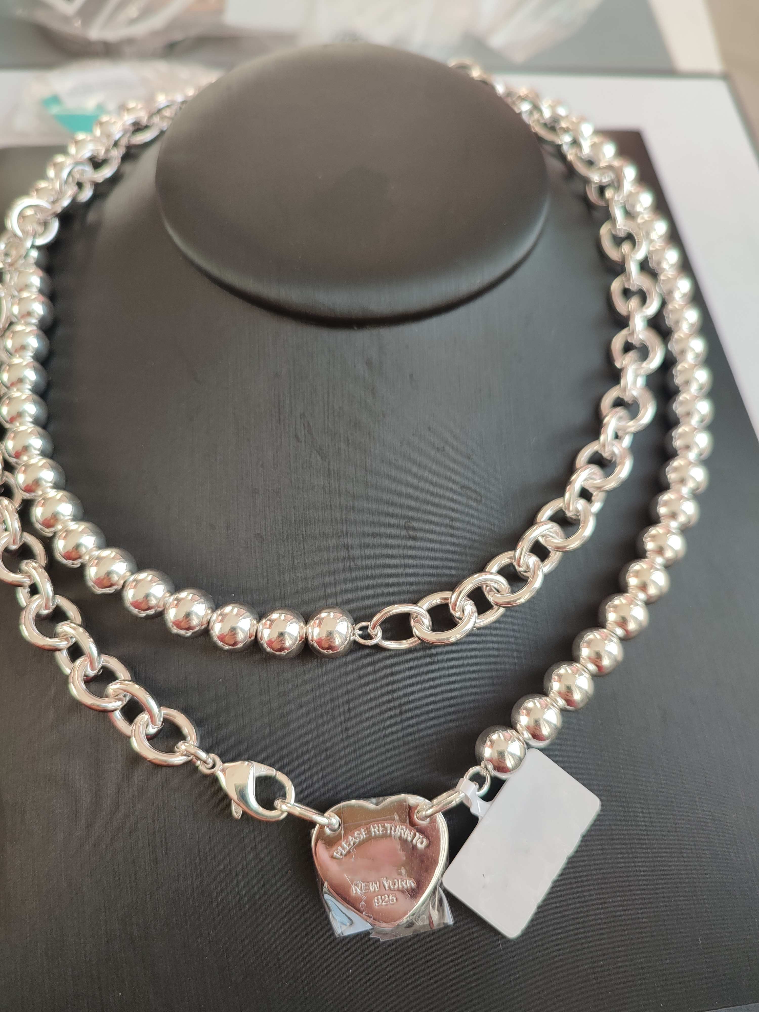 

silver necklace Ball chain men's jewelry heart pendant necklace set ring fashion hard jewlery designer gold chain womens couple 18K bracelets Wedding Party gift