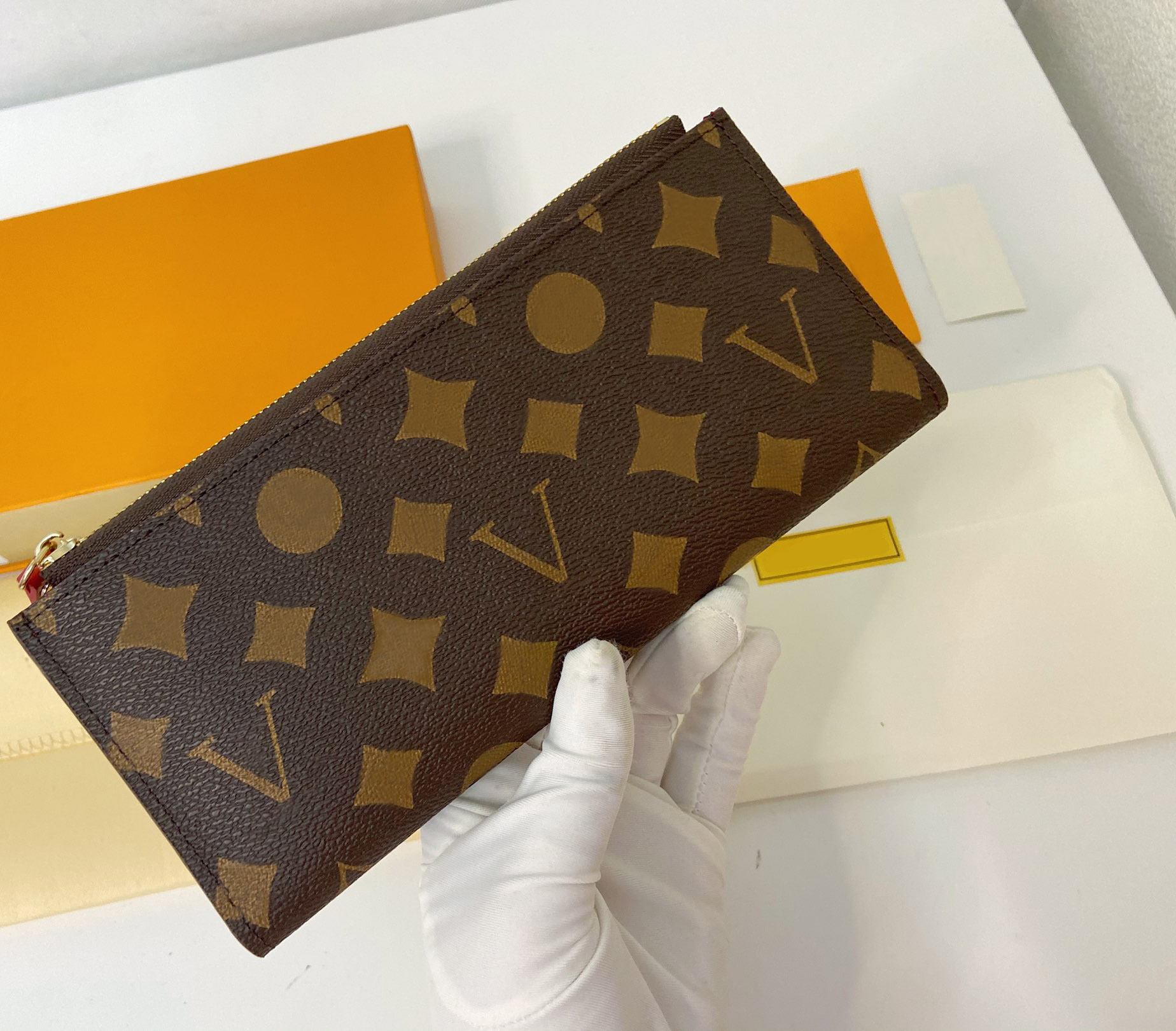 

Fashion designer wallets luxury Adele purse womens clutch Highs quality flower letter zipper coin purses ladies card holder original box double bag style, 61269#brown monogrames