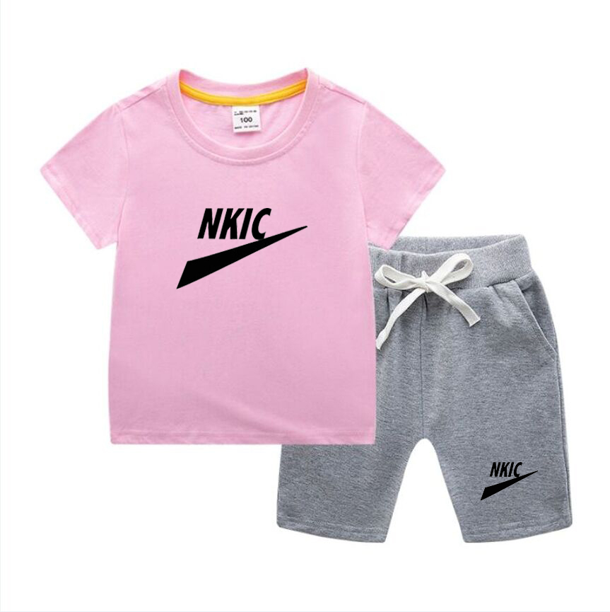 Children Short Sleeve Set Summer Boy Cotton T-shirt Girl Shorts Infantil Clothing Kids Wear Girl Set Baby Clothes Brand LOGO Print