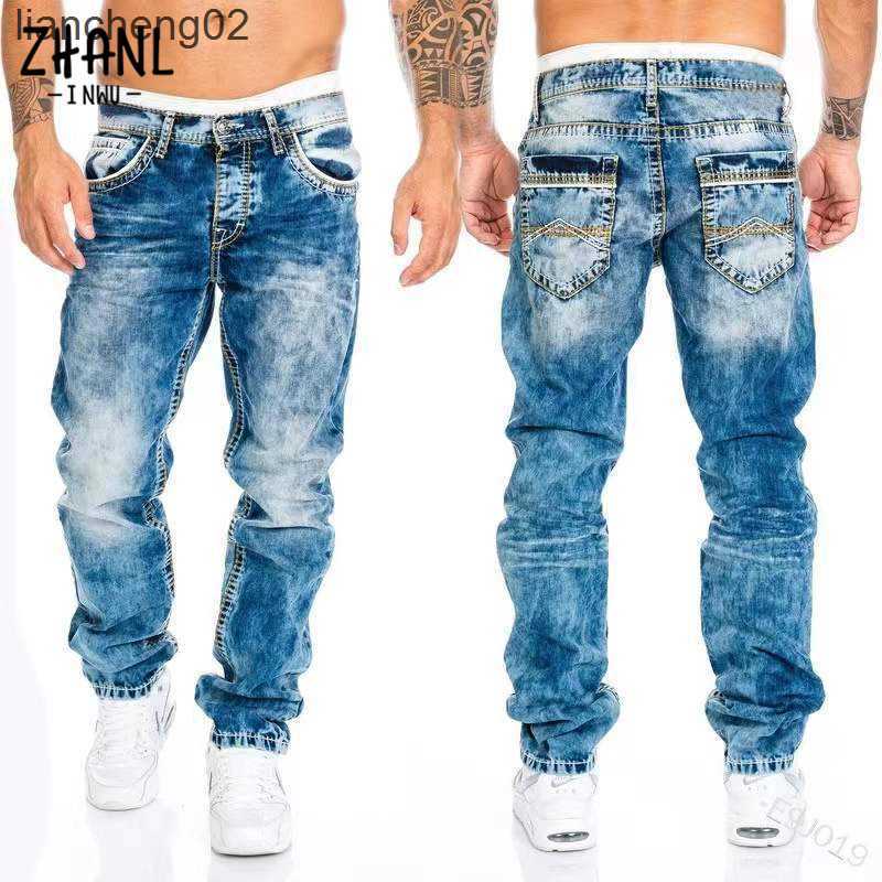 

Men's Jeans Straight Jeans Man Vintage Wash Denim pants Spring Summer Boyfriend baggy Jeans men Streetwear Cacual Designer Cowboy Trousers W0223, Light blue