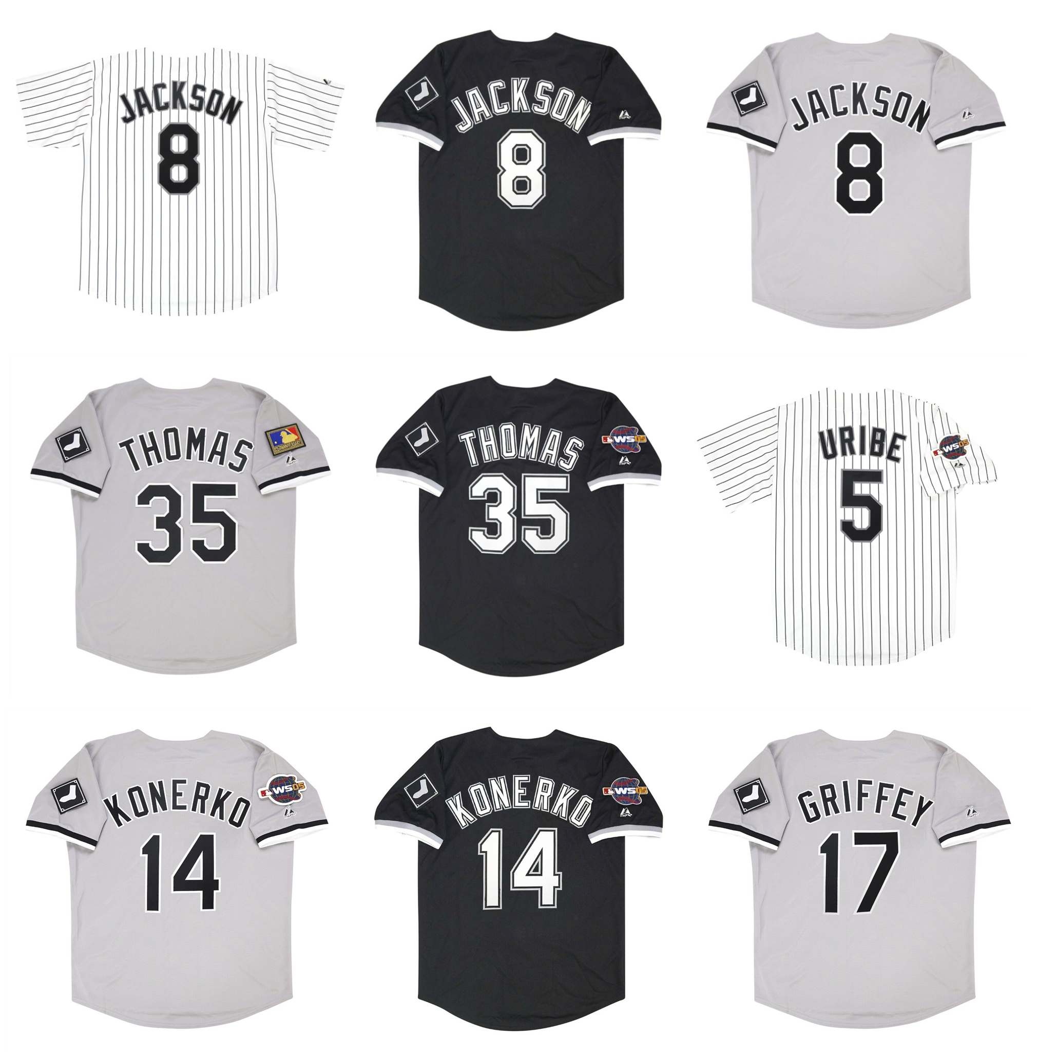 

Frank Thomas 2005 World Series Chicago Throwback White Sox Baseball Jersey Bo Jackson Juan Uribe Paul Konerko Ken Griffey Jr. White Grey Black Size S-XXXXL, As pic