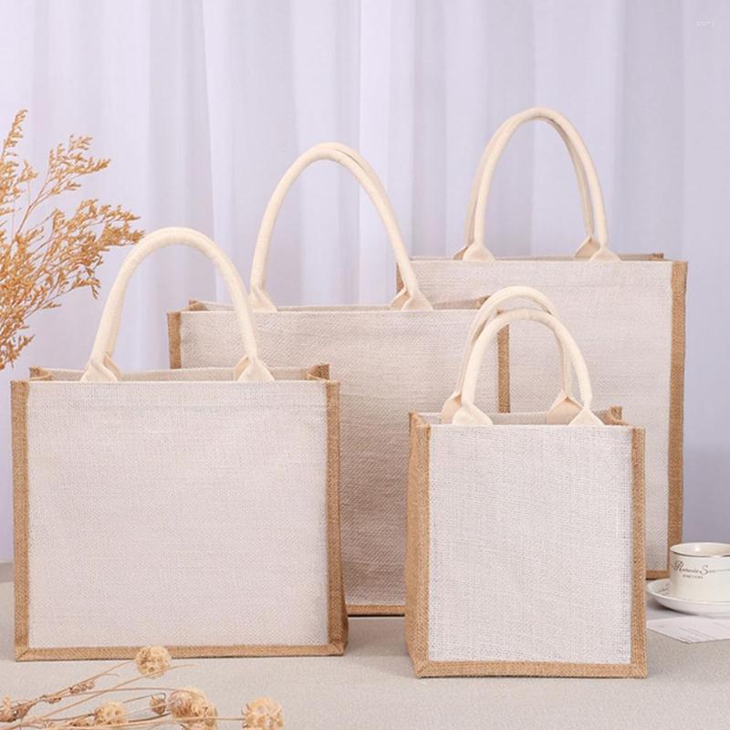 

Shopping Bags Burlap Jute Tote Bag Reusable Grocery Wedding Birthday Gift Handle Handmade Multifunctional, Bag a