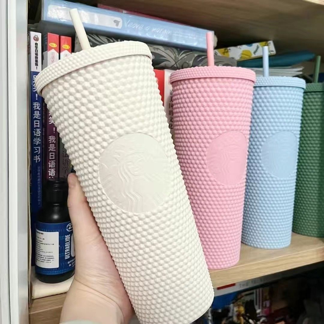 

Starbucks Studded Cup 710ML plastic coffee cup Bright Diamond Starry Sky Straw Cup Large Capacity Mermaid Durian cup Gift products, Blue