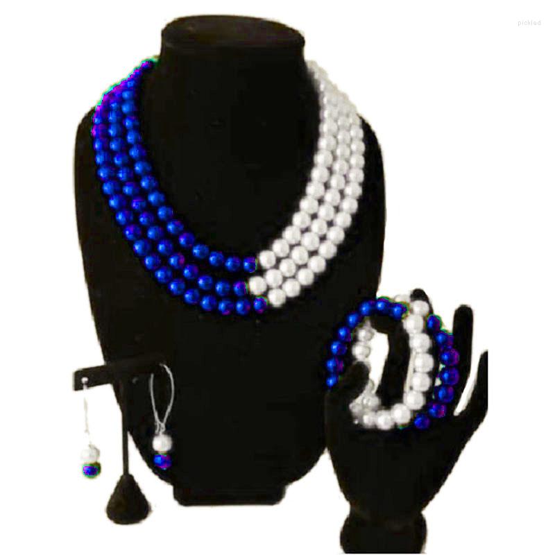 

Choker Greek Multilayer Blue White Pearl Jewelry Set ZETA PHI BETA Sorority Necklace Bracelet Earring
