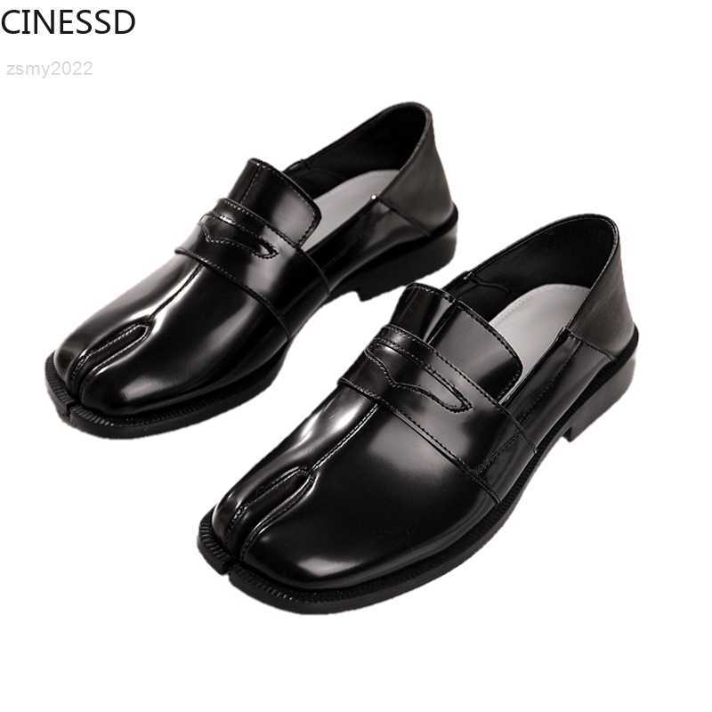 

Dress Shoes Women Split Toe Tabi Real Cow Leather Loafers British Style Luxury Brand Genuine Leather Ninja Pumps 3cm Heel Woman Mens Shoes, Black cow leather
