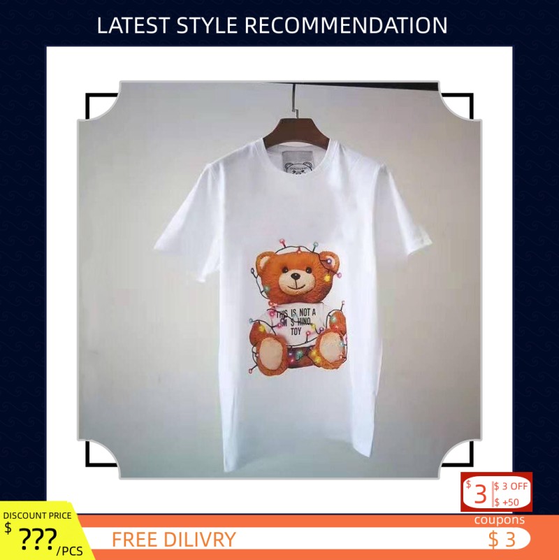 

Women's T-Shirt Mens T-Shirt Tops Trends Colored Bulb Teddy bear Designer Casual Cotton Short Sleeves Luxury Clothing Couple's Clothes, White 07