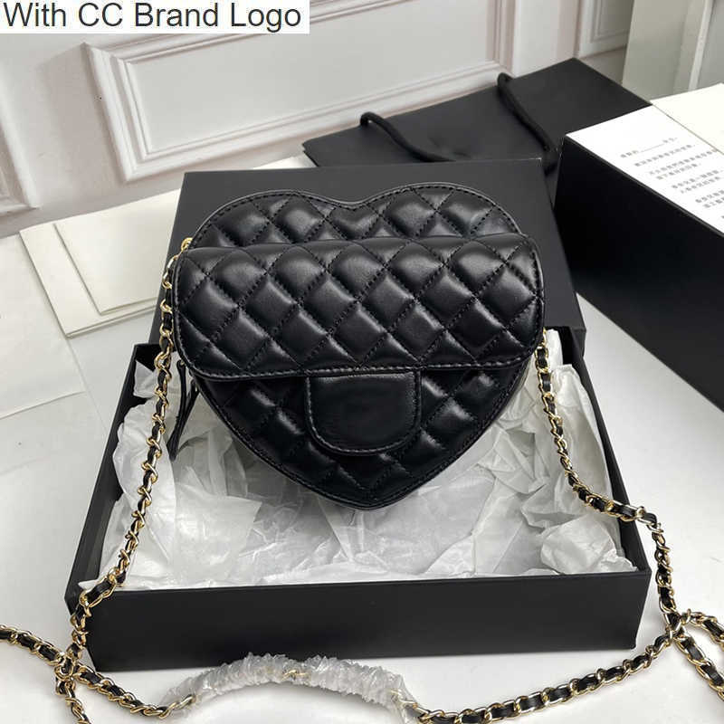 

Luxury CC Shoulder Bags Designer high-quality foreign heart-shaped diamond chain bag sheepskin love one-shoulder messenger bag black 17cm fashion all-match styl, Box