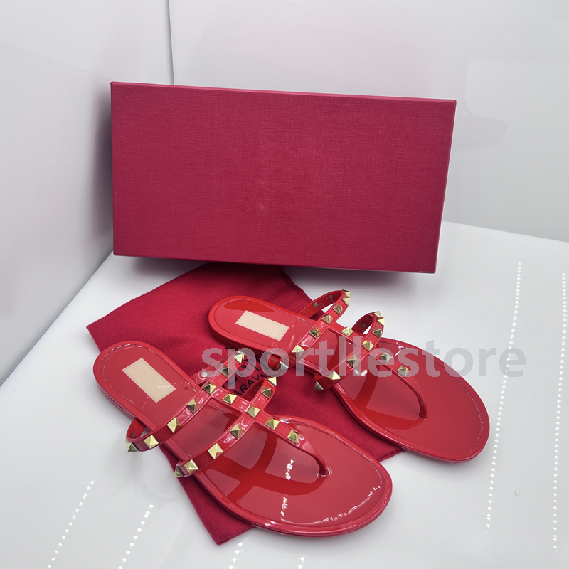 

Flat Summer Slippers valentinoitys Quality Sandals Women's Beach Riveted Black Fashion Casual Bow Bottom Nail Flip-flops Shoes LDRV