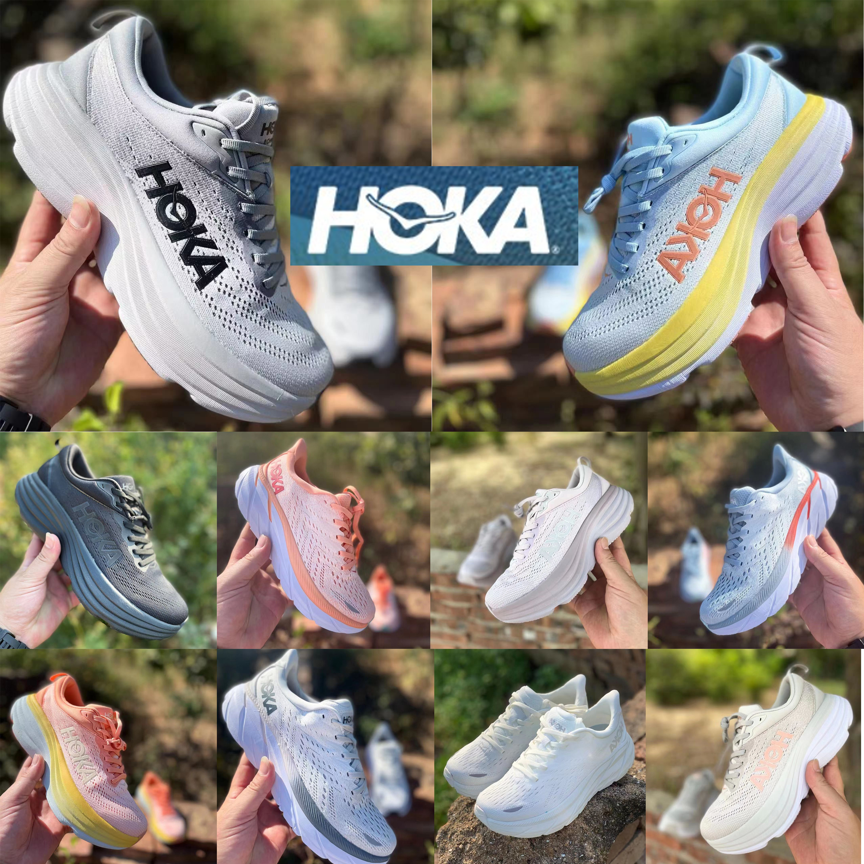 

New Hoka Bondi 8 Outdoor Shoes Hoka ONE Clifton 8 Stripes Colorblock Carbon Fiber x2 Running Sneakers Shock Absorbing Breathable Running Shoes Walking Jogging, 14