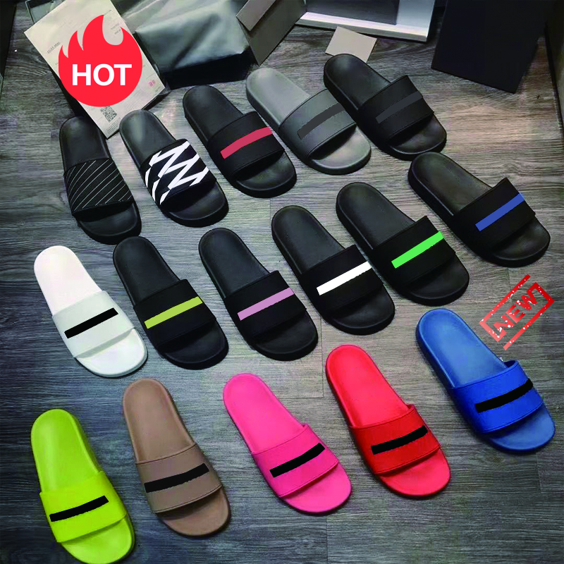 

Slippers With Box Mens Womens slider slides Sandals rubber Designer flat sole slipper Paris Piscine POOL SLIDE SANDAL 3D embossing logo sliders, Customize