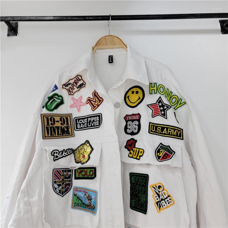 Women's Jackets Spring Autumn Denim Jacket Women Coat Patches Patchwork Irregular Long Sleeve Streetwear Fashion Cardigan Jean Coats 29 22 cc