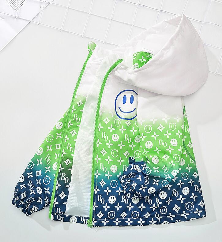 

Gradient kids designer jacket windbreaker smile print baby boy spring outdoor sport jackets hooded children coat, Blue