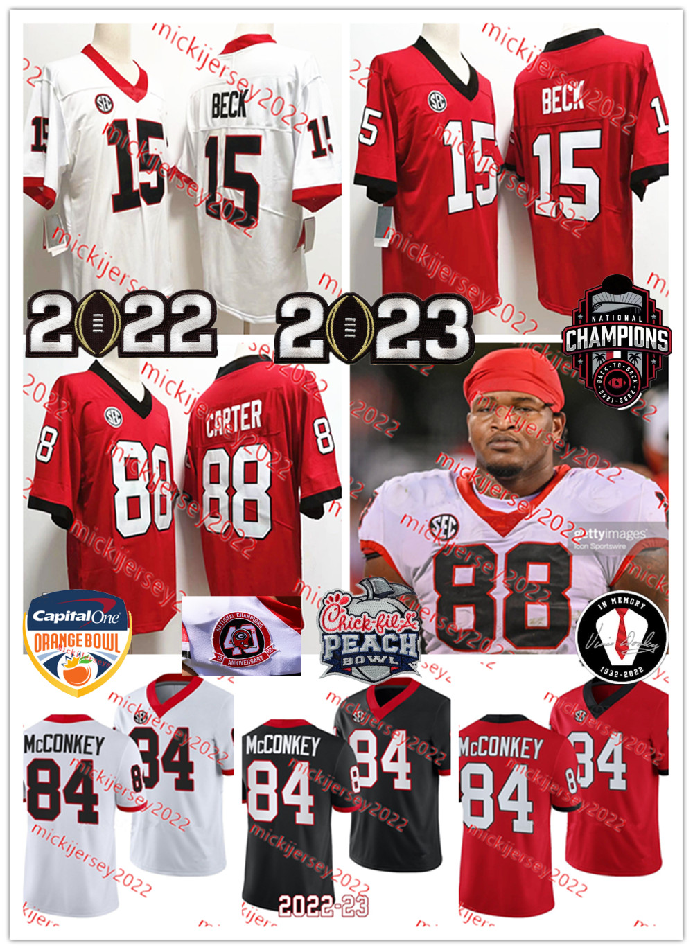 

American College Football Wear 2023 College Football Champions Jersey 15 Carson Beck 84 Ladd McConkey 88 Jalen Carter vince dooley Peach Bowl Game Jerseys