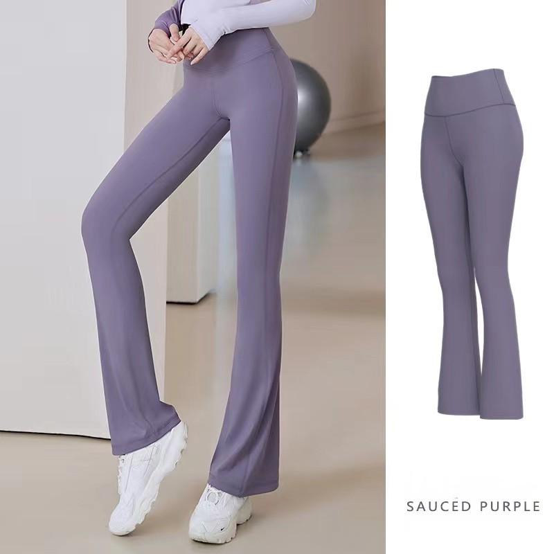 Women Yoga Pants Solid Color Nude Sports Shaping Waist Tight Flared Fitness Loose Jogging Sportswear Womens Nine Point