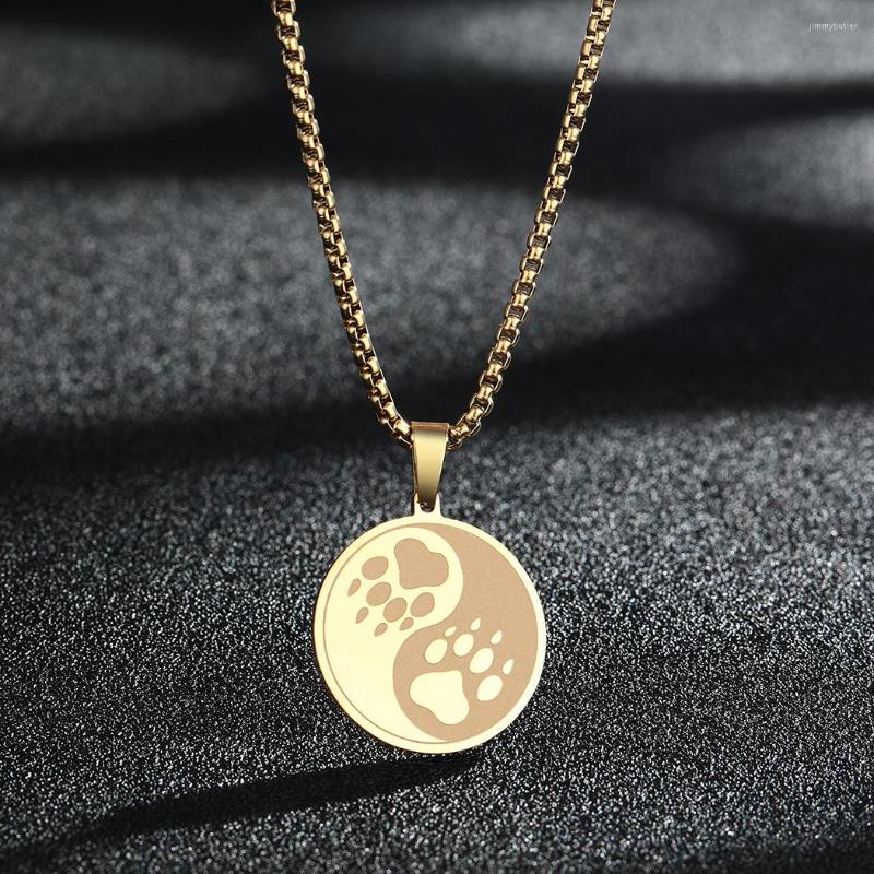 

Pendant Necklaces CHENGXUN Yin Yang Trail Of The Wolf Necklace Women Men Stainless Steel Chain Footprint Charm Male Talisman Jewelry Gift