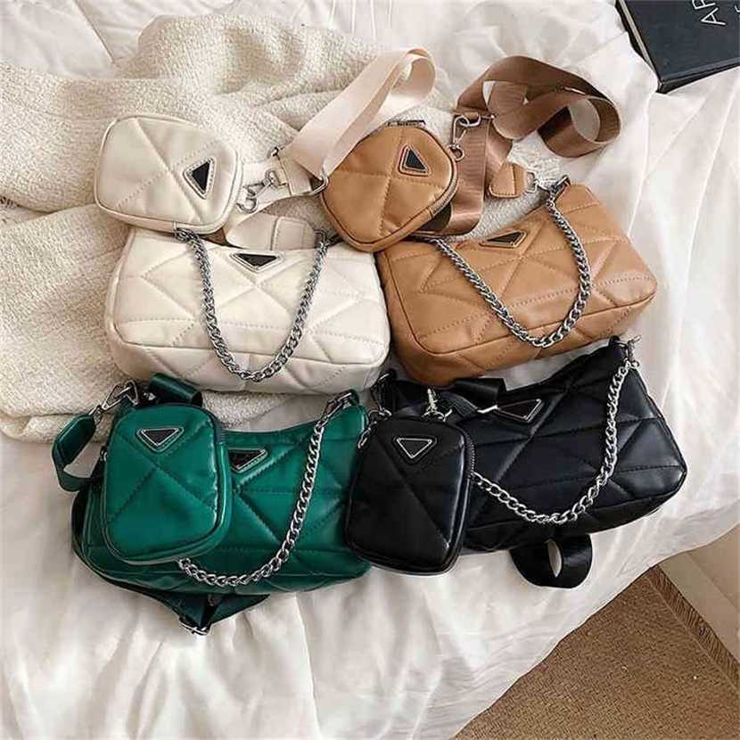 

Handbag High quality 2023 new bag solid color triangle sewing trend child mother simple Shoulder Messenger chain women's, White7