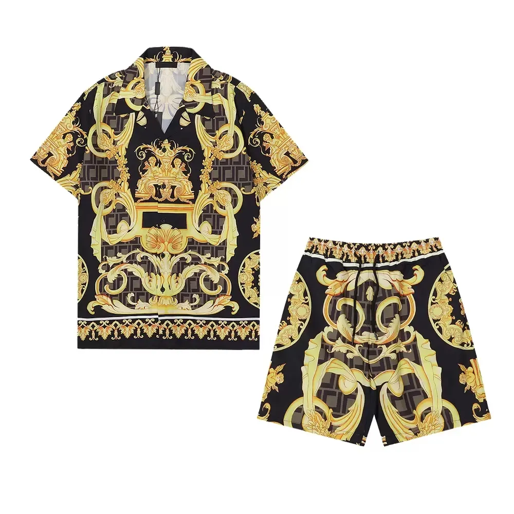 

Men Designers Blouse Shirts Beach Shorts Men's Fashion Geometric Letter Print Tshirt Casual Shirts Short Sleeve Turn Down Collar Dress Shirt, As picture show