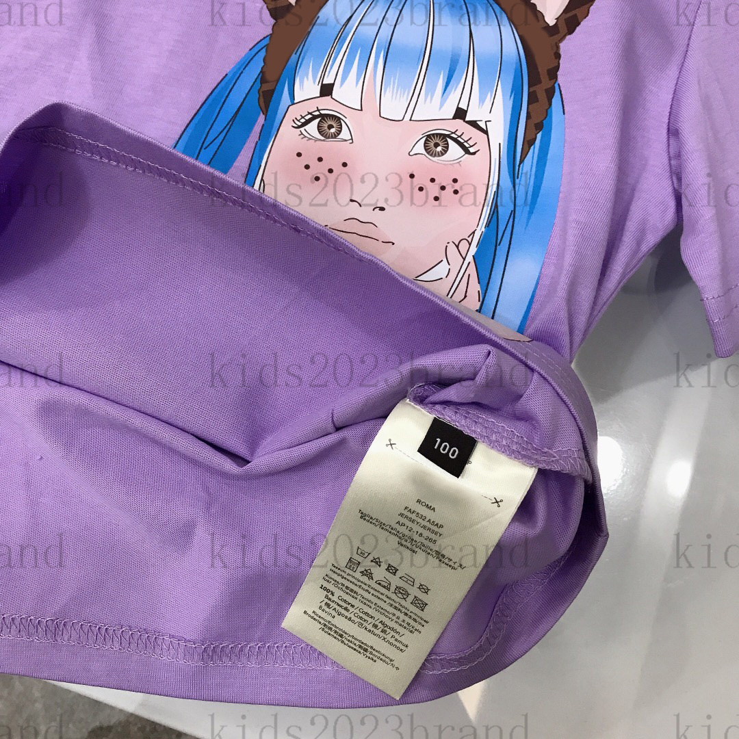 girls purple tees 2023SS children cotton t-shirt luxury boys outfit kids high-end T-shirts summer designer tees round neck cotton tops Eco-friendly