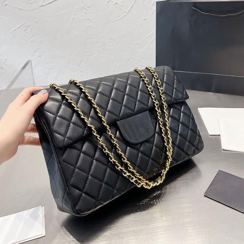 

9AA 33CM France Womens Vintage Classic Flap Jumbo Quilted Black Fashion Bags Gold Metal Hardware Matelasse Chain Crossbody Shoulder Large Capacity Luxury Handbags
