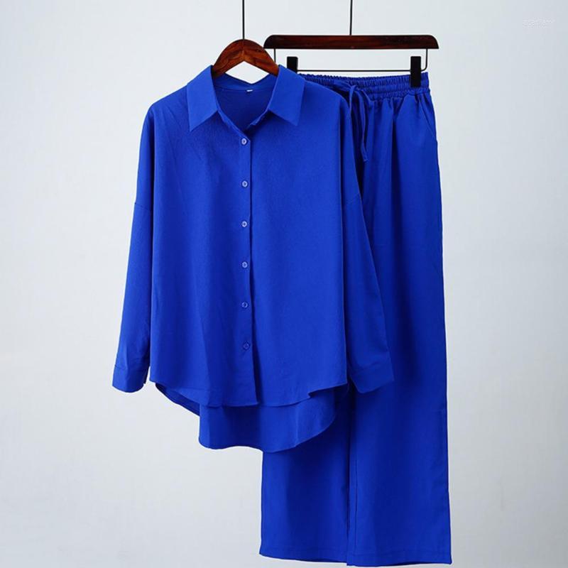 

Women's Two Piece Pants Chic Soft Plus Size Deep Crotch Women Blouse Set Fall Shirt Suit 2 Pcs/SetWomen's, Black