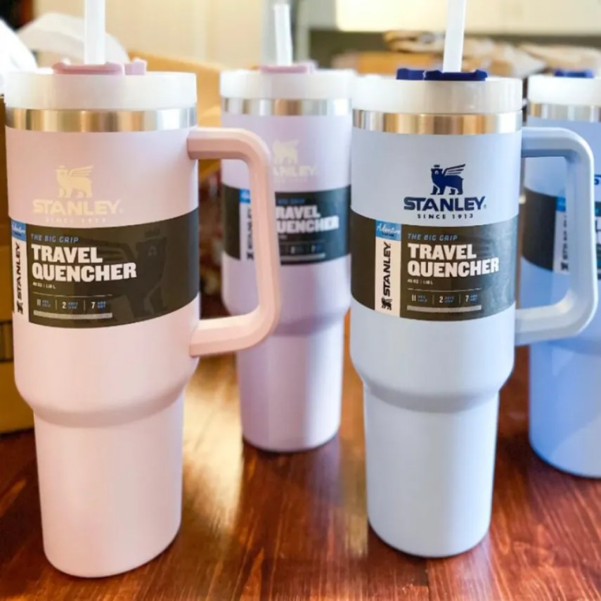 

40oz with LOGO Handle Car Tumblers With Lids Plastic Straws 1200ml Stainless Steel Water Bottles Colorful Drinking Cups Double Wall Insulated