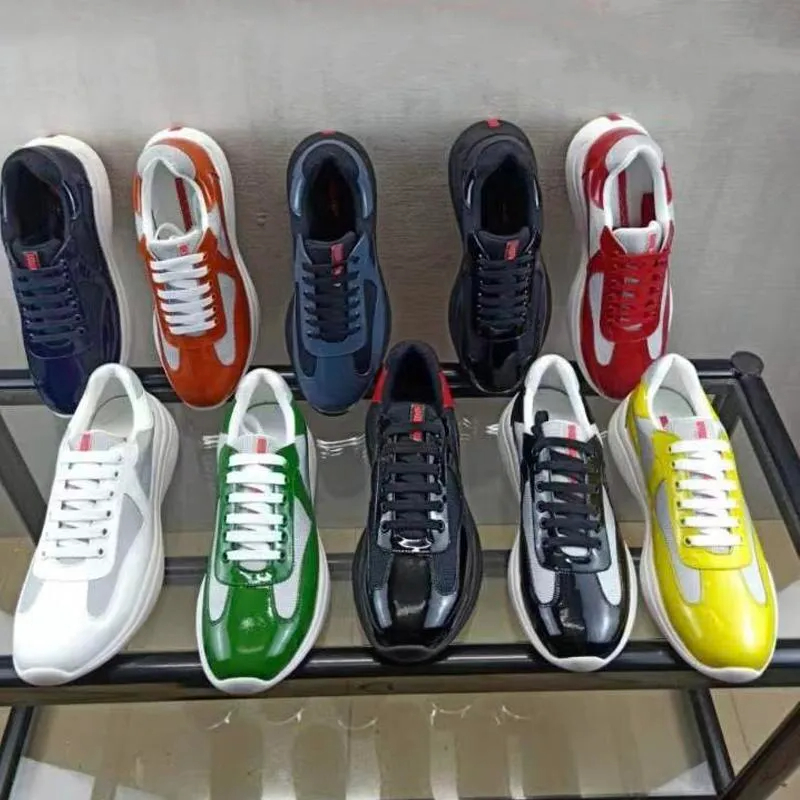 

2023 P Men's America'S Cup Xl Leather Sneakers shoes HighQuality Patent Leathers Flat Sneakerss Black Mesh Lace up Casual Shoes Size 38-46, Color 12